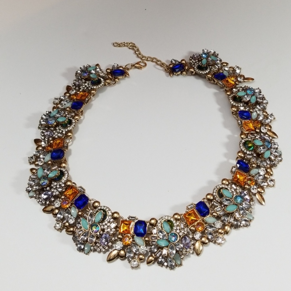 🎈1Left🎈 Blue & Gold Jeweled Statement  Necklace